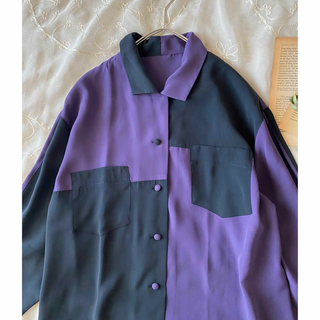 vintage ヴィンテージ レトロ バイカラーシャツ ブラウス 長袖