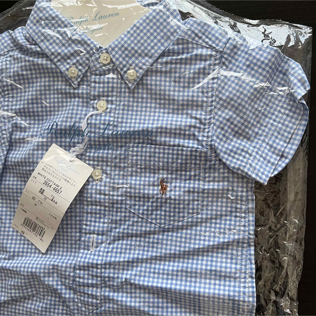 Ralph Lauren(ラルフローレン)の新品◆未使用　Ralph Lauren  ショートオール　ギンガムチェック　70 キッズ/ベビー/マタニティのベビー服(~85cm)(カバーオール)の商品写真