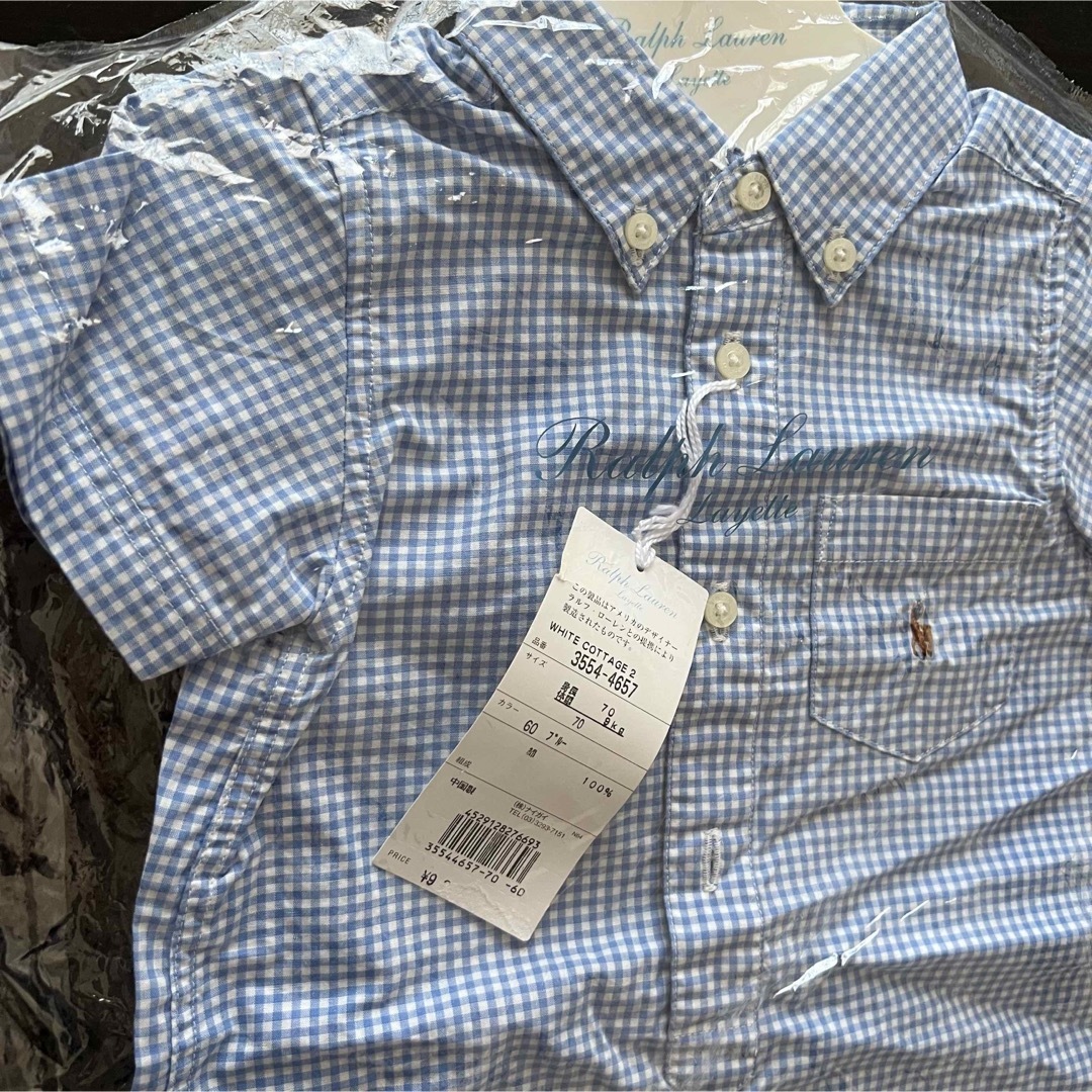 Ralph Lauren(ラルフローレン)の新品◆未使用　Ralph Lauren  ショートオール　ギンガムチェック　70 キッズ/ベビー/マタニティのベビー服(~85cm)(カバーオール)の商品写真