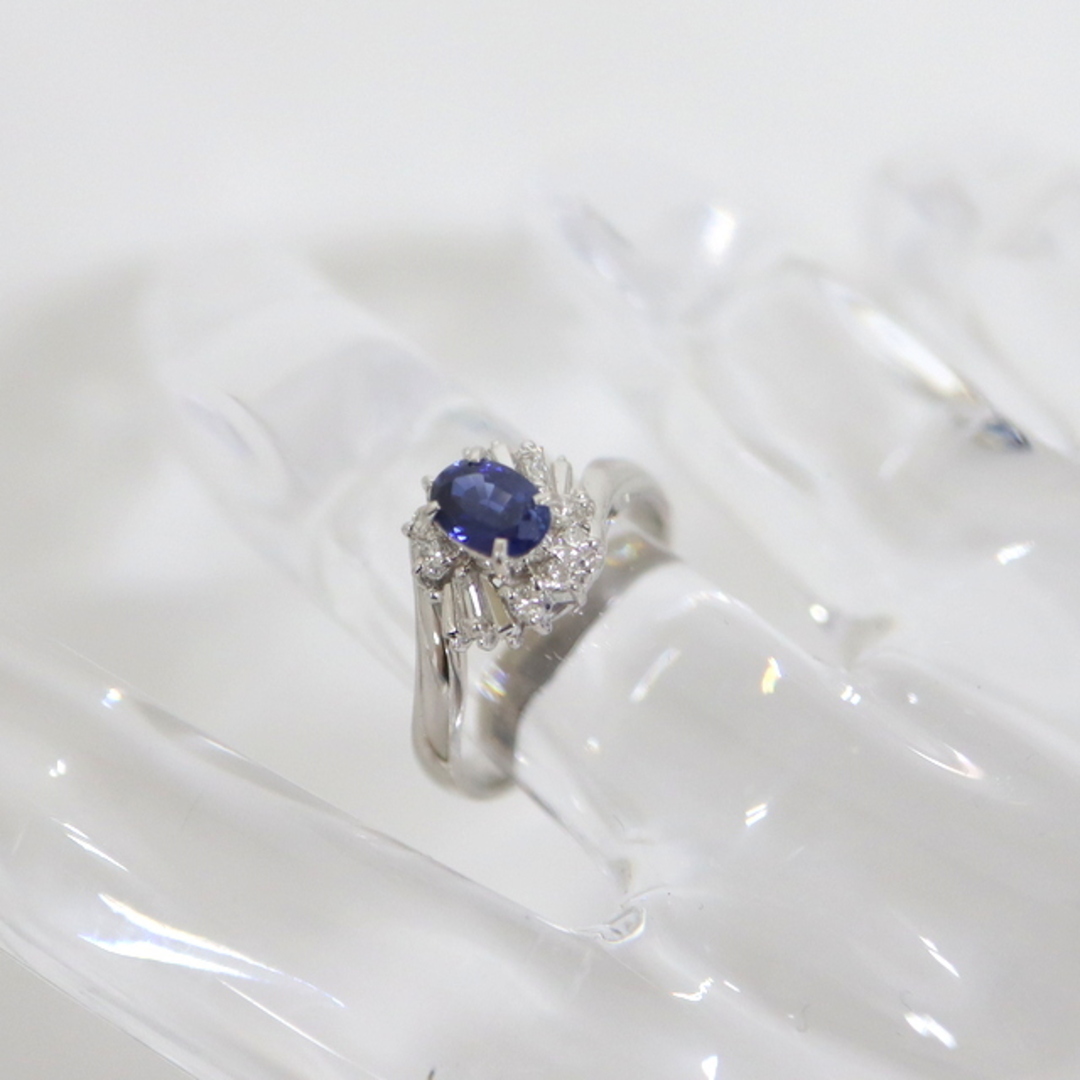 【Jewelry】Pt900 プラチナ デザインリング サファイア S:0.52ct D:0.16ct 鑑別書有り 4.0～4.5号 3.7g/hm06620kw