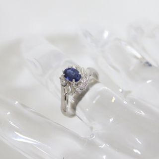 【Jewelry】Pt900 プラチナ デザインリング サファイア S:0.52ct D:0.16ct 鑑別書有り 4.0～4.5号 3.7g/hm06620kw(リング(指輪))