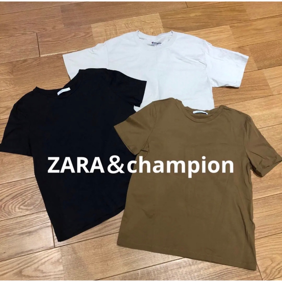 ZARA(ザラ)のZARA＆championのTシャツ３枚セット レディースのトップス(Tシャツ(半袖/袖なし))の商品写真