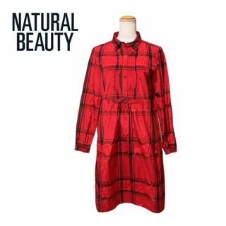 ナチュラルビューティー(NATURAL BEAUTY)の美品　ナチュラルビューティー　ワンピース　赤　黒　チェック　38(ひざ丈ワンピース)