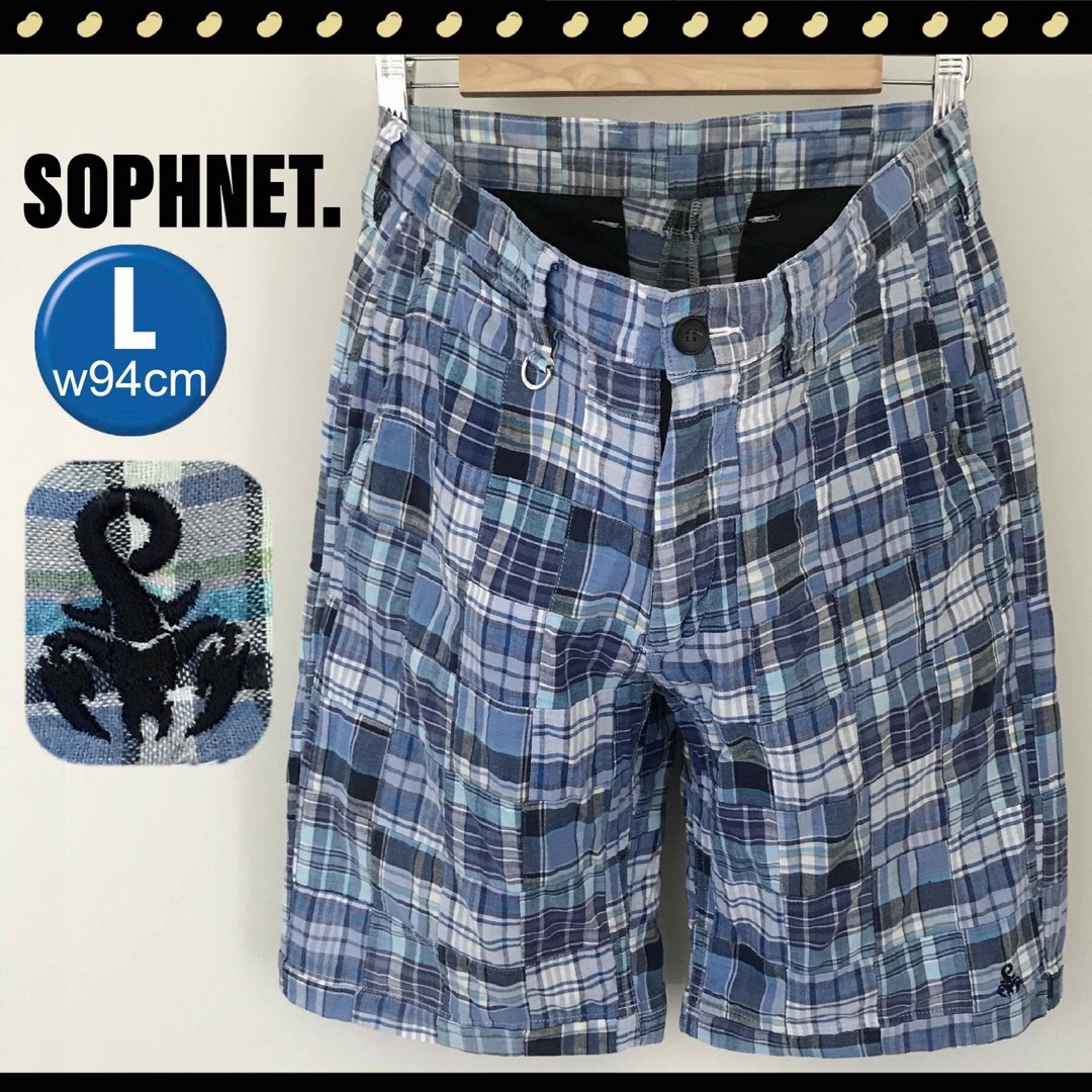 SOPHNET.(ソフネット)のSOPHNET.★マドラスチェック/パッチワークハーフパンツ★L/w94cm メンズのパンツ(ショートパンツ)の商品写真