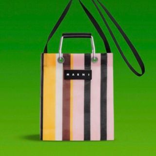 マルニ(Marni)のMARNI MARKET ストライプミニショルダーバッグ ローズソルベ(ショルダーバッグ)