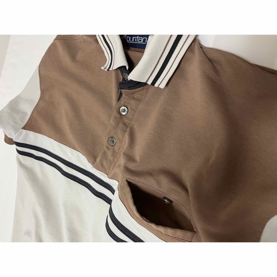 puritan ブラウン系　半袖ラインポロシャツ　メンズM〜L メンズのトップス(ポロシャツ)の商品写真