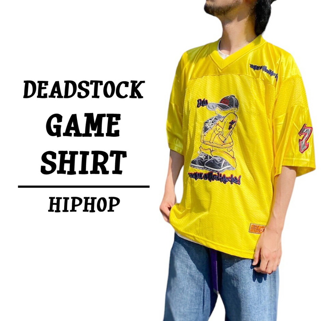 00's Deadstock SOHK HIPHOP GAME SHIRT ゲーム シャツ ジャージー メッシュ ヒップホップ 半袖 刺繍 ワッペン サイズ：メンズ XXL ビッグサイズ イエロー デッドストック【新古品】