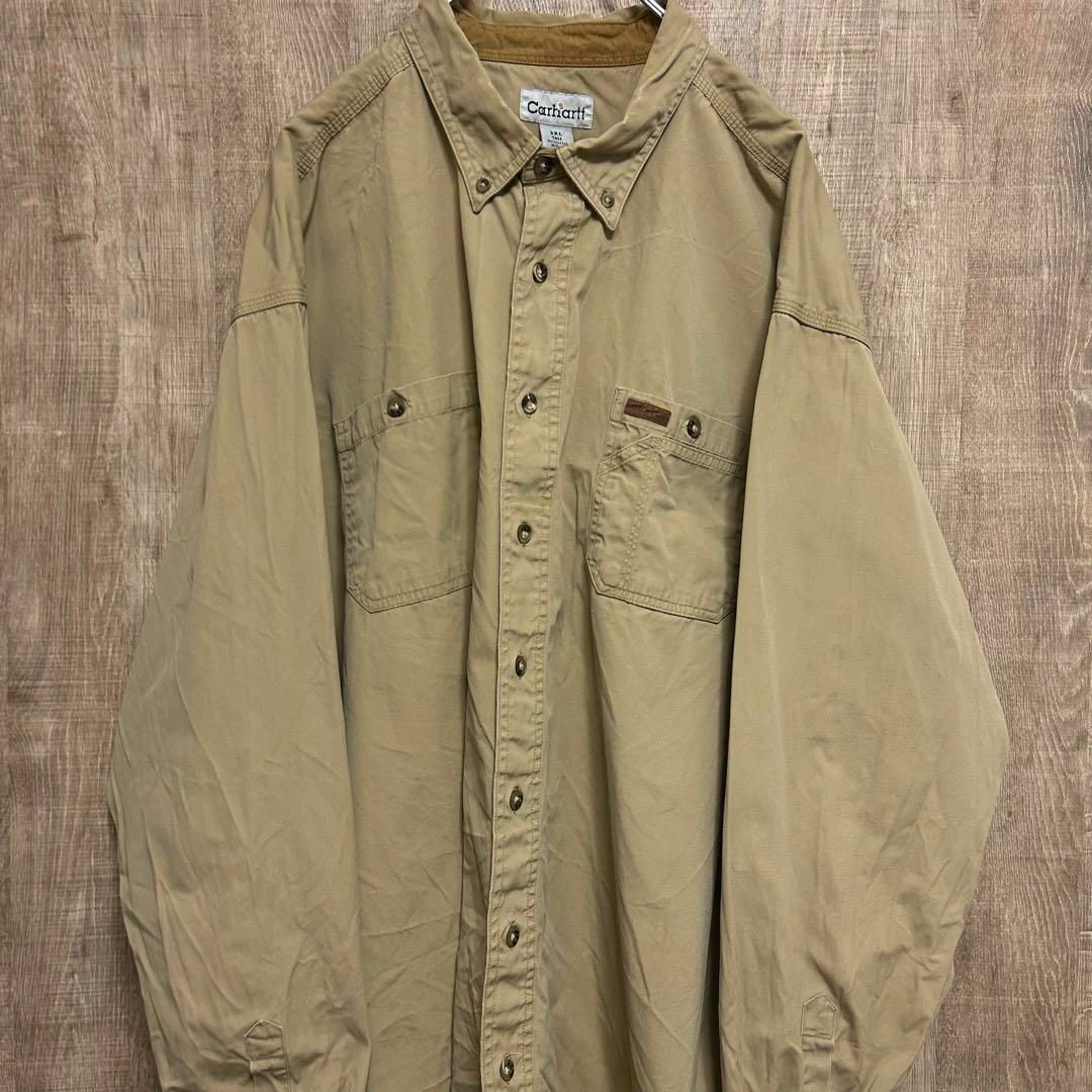 carhartt(カーハート)のCarhartt カーハート　BDシャツ　ベージュ　革ロゴ　3XL TALL メンズのトップス(シャツ)の商品写真