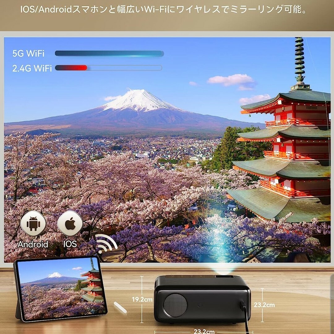 【新品☆送料無料】Rayfoto プロジェクター 小型家庭用 5GWiFi