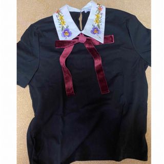 ザラ(ZARA)のZARA トップス　Tシャツ　襟付きトップス　黒　刺繍(Tシャツ(半袖/袖なし))