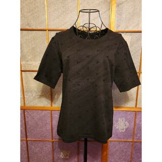 黒 地模様 半袖カットソー 丸ネック(Tシャツ(半袖/袖なし))