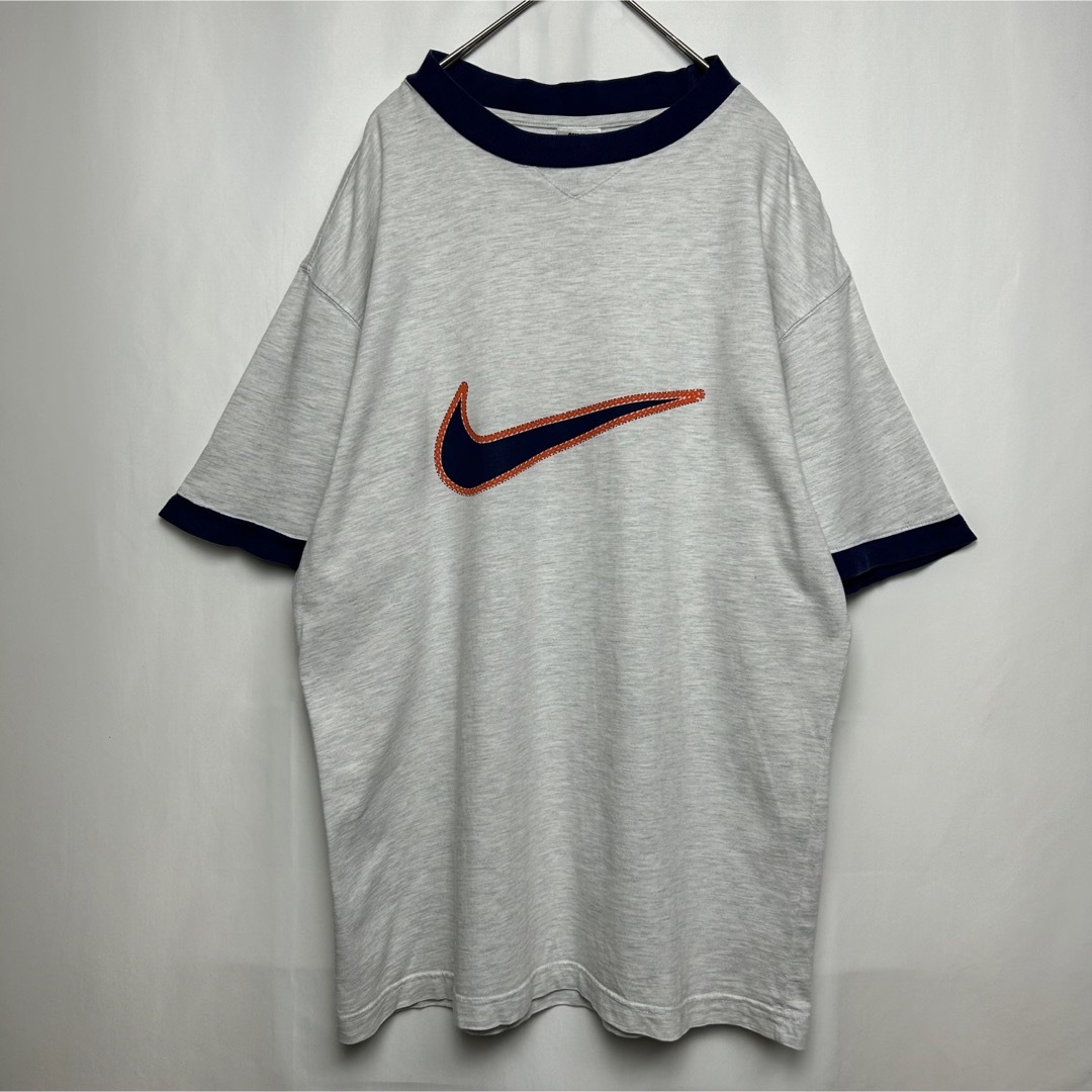 NIKE - 90s NIKE リンガーシャツ 半袖Tシャツ ビッグロゴ グレー