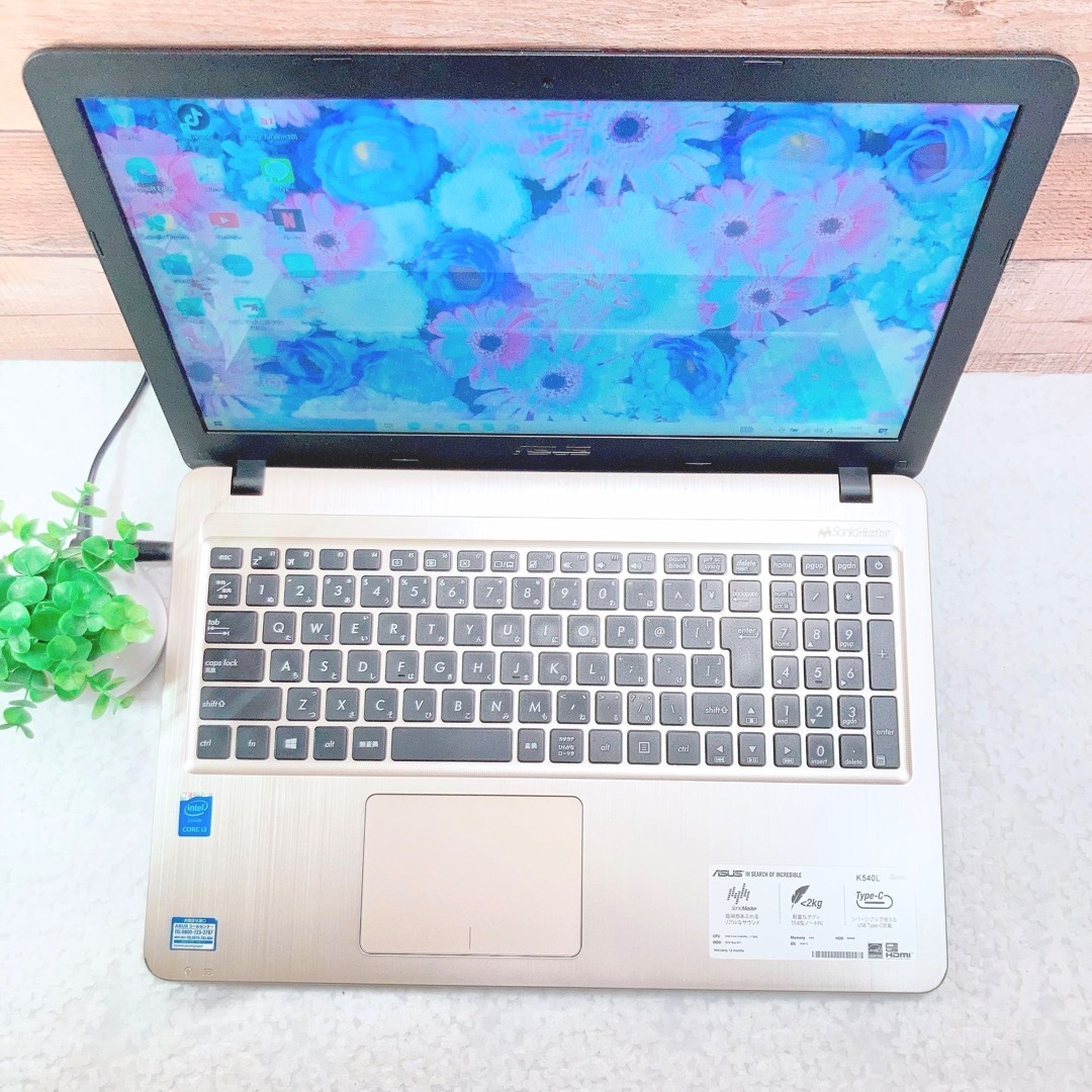 薄型ASUS✨i3❣️500GB‼️WEBカメラ✨ゴールドノートパソコン✨