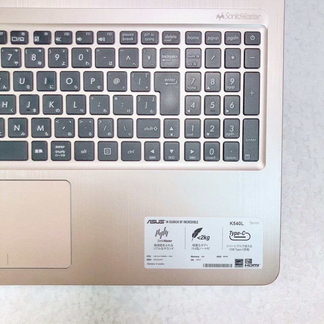 薄型ASUS✨Corei3❣️500GB‼️WEBカメラ✨ゴールドノートパソコン✨-