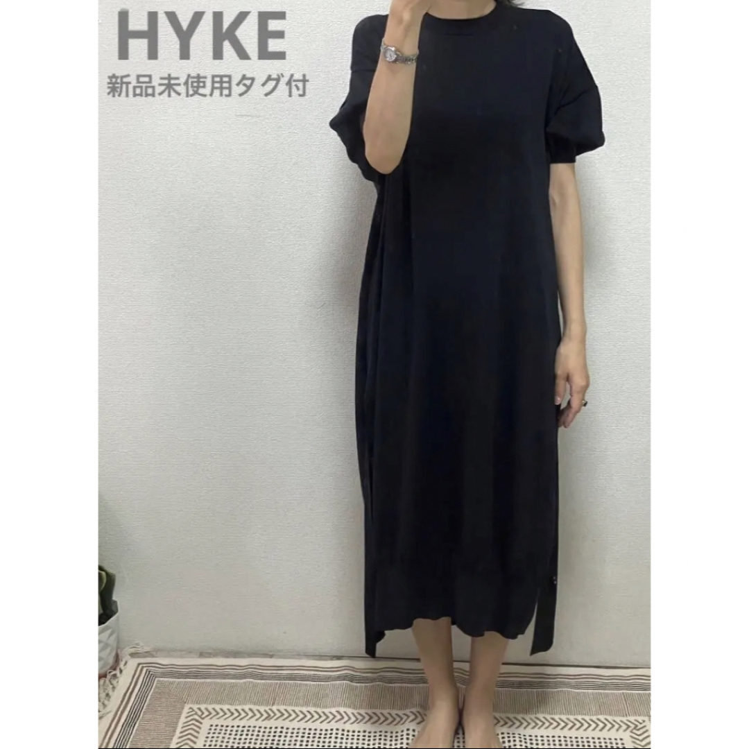 【美品】  HYKE / ハイク | サイドスリット ロングニットワンピース | 1 | ブラック | レディース