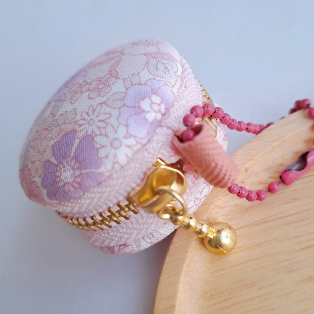 ころんとマカロンポーチ 🌼ゆめかわ花柄×リボン☆ピンク