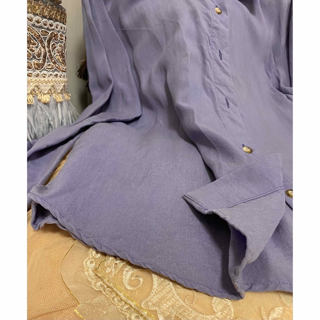 テンセル　シャツ　長袖　ブラウス　シャツブラウス　シャツジャケット　ブルー　 レディースのトップス(シャツ/ブラウス(長袖/七分))の商品写真