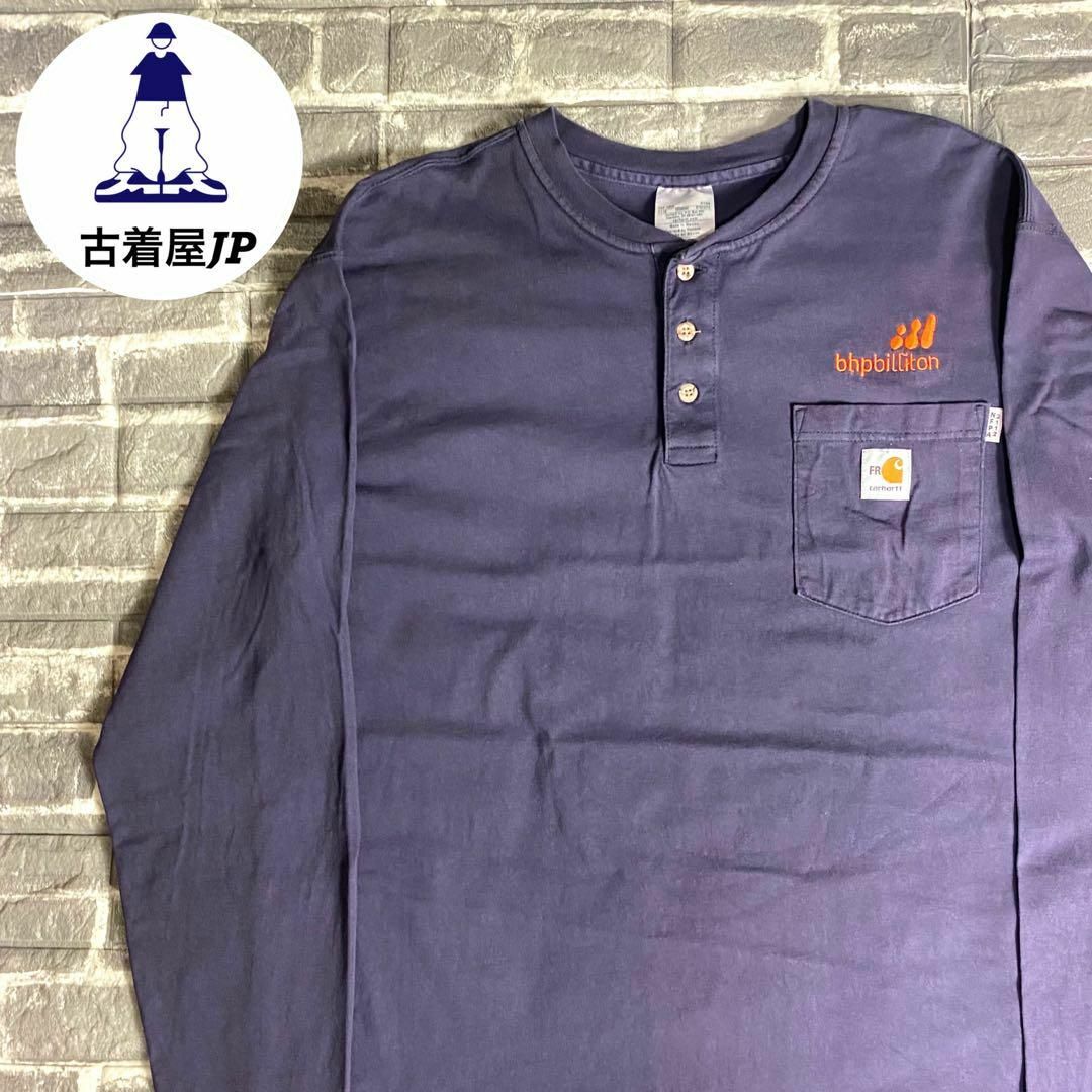 カーハート☆ロンT US古着 90s ヘンリーネック 企業刺繍ロゴ ロゴ cz9 | フリマアプリ ラクマ