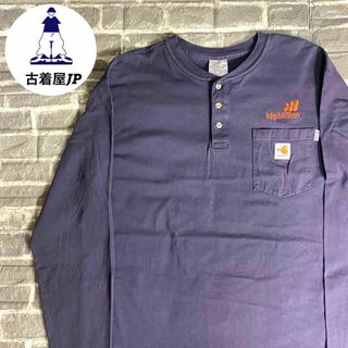 カーハート(carhartt)のカーハート☆ロンT US古着 90s ヘンリーネック 企業刺繍ロゴ ロゴ cz9(Tシャツ/カットソー(七分/長袖))