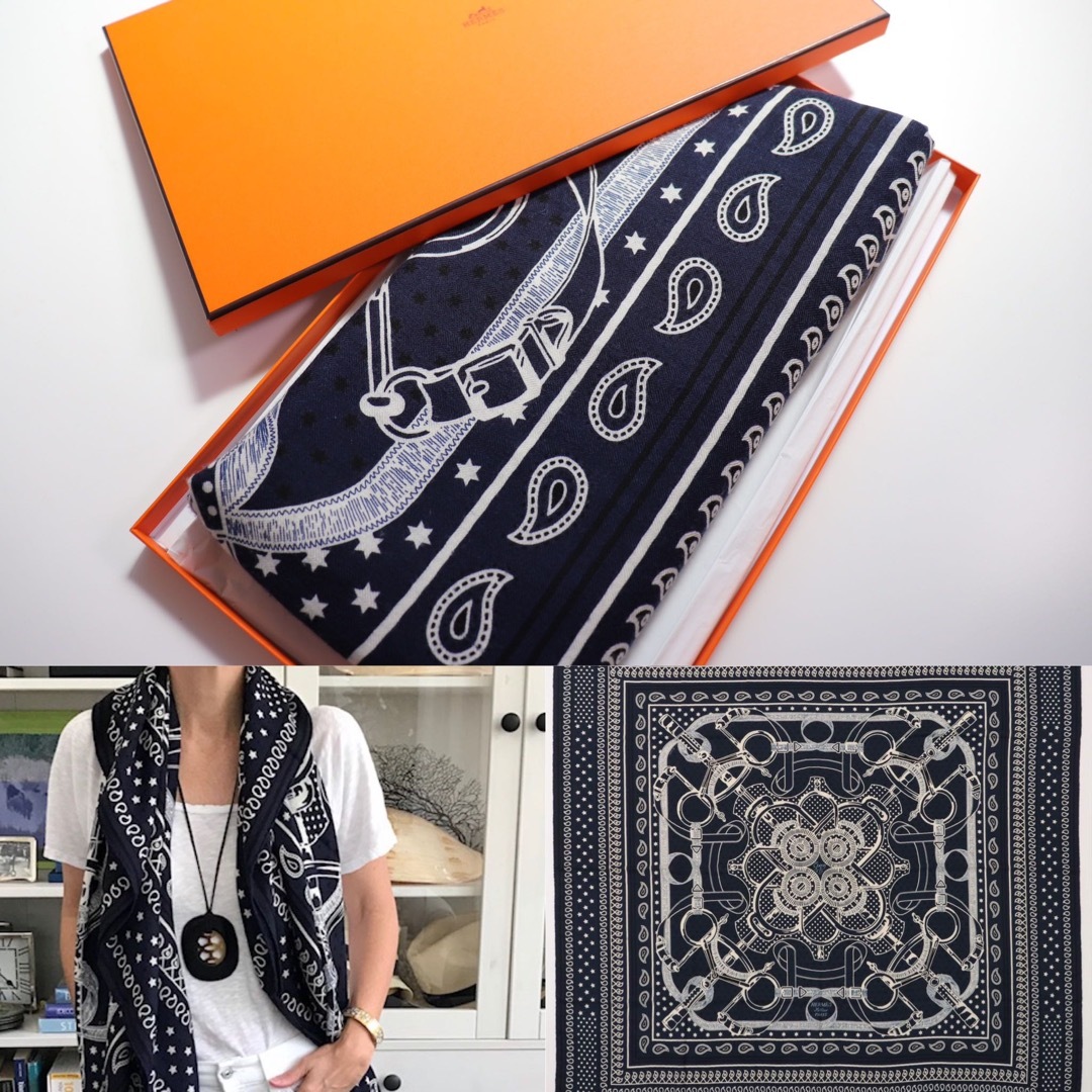 美品 Hermes エルメス カシシル カレジェアン バンダナ 140-