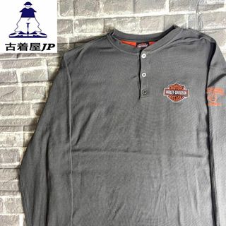 ハーレーダビッドソン(Harley Davidson)のハーレーダビッドソン☆ロンT US古着ヘンリーネックワンポイント刺繍ロゴ db5(Tシャツ/カットソー(七分/長袖))