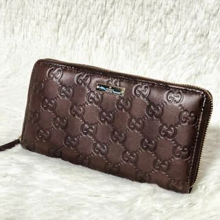 グッチ(Gucci)のGUCCI★112724★GG シマ レザー ラウンドジップ長財布 茶 正規(長財布)