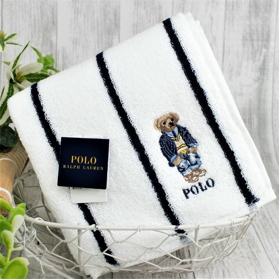 POLO RALPH LAUREN(ポロラルフローレン)の再々値下！ポロベア「デニムブレザー＆ジーンズ柄」ハンカチ品1,980円白系 レディースのファッション小物(ハンカチ)の商品写真