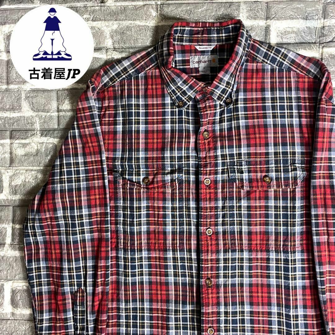 カーハート☆チェックシャツ 90s US ワンポイント刺繍ロゴ 希少 dg8