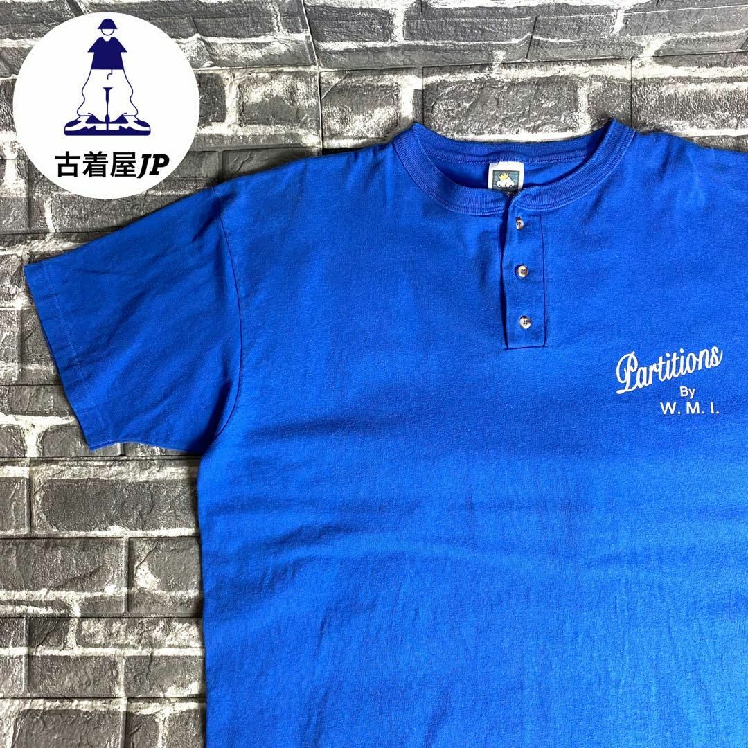 USA製 ヘンリーネックプリントTシャツ デカロゴ バックロゴ 90s