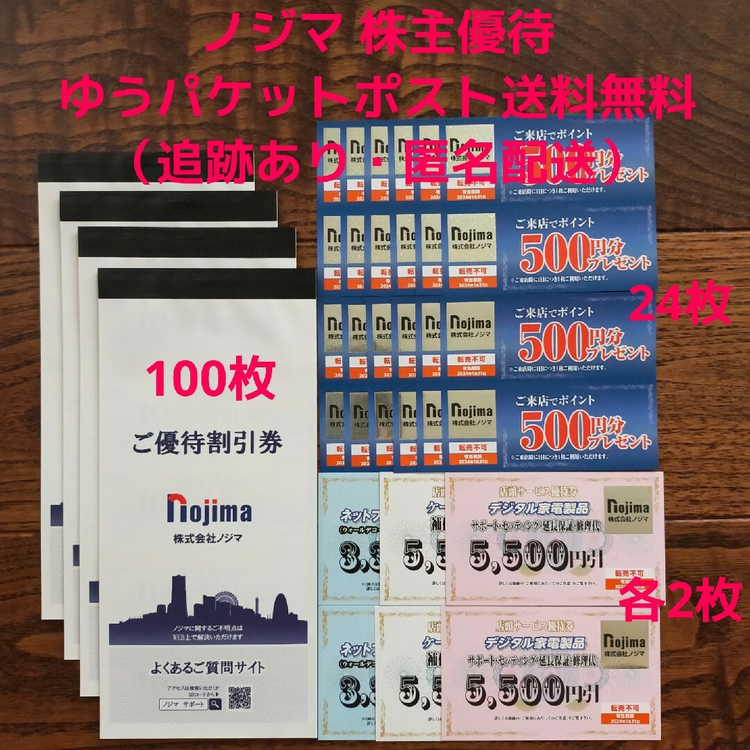 ノジマ 株主優待 来店ポイント500円券24枚+10%割引券100枚その他セット