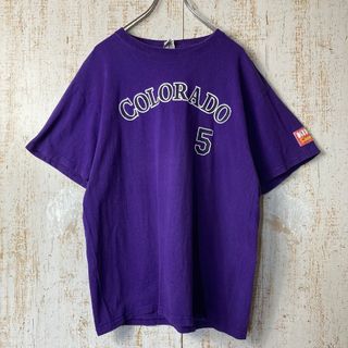 ジャージーズ(JERZEES)のライセス様  MLB メジャリーグ Tシャツ ロッキーズ パープル アメリカ古着(Tシャツ/カットソー(半袖/袖なし))