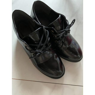 グレイル(GRL)のGRL 太ヒールレースアップシューズ 黒 23.5(ローファー/革靴)