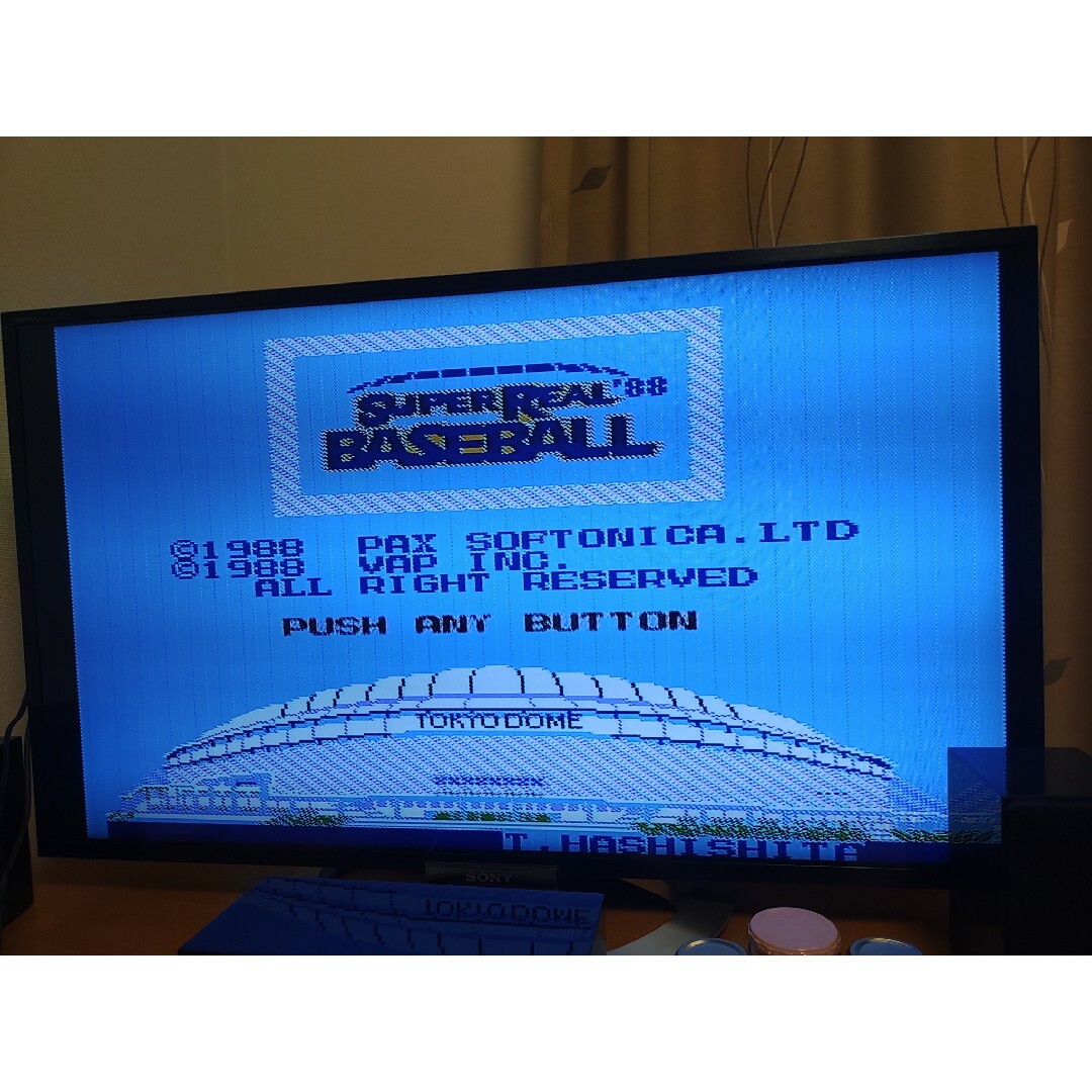 ファミリーコンピュータ(ファミリーコンピュータ)のバップ　ファミコン　スーパーリアルベースボール'88（箱・説明書・耳あり・良品） エンタメ/ホビーのゲームソフト/ゲーム機本体(家庭用ゲームソフト)の商品写真