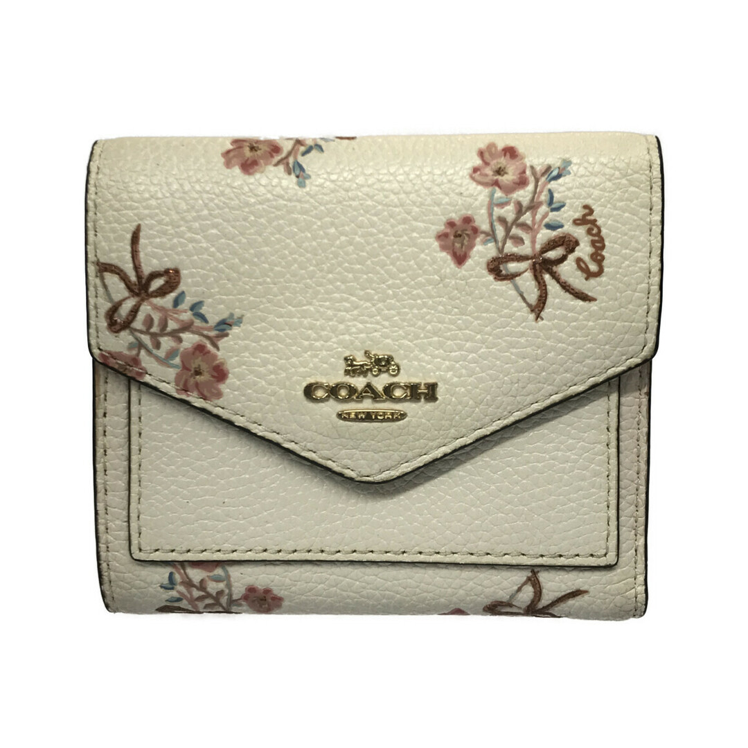 新品 未使用 COACH コーチ 二つ折り財布　財布 ホワイト　花柄