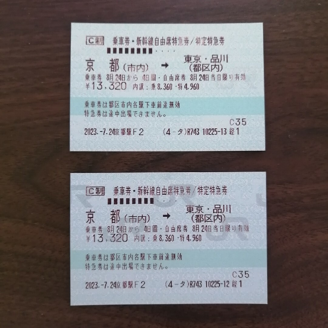 【往復】東京＝京都 新幹線自由席回数券