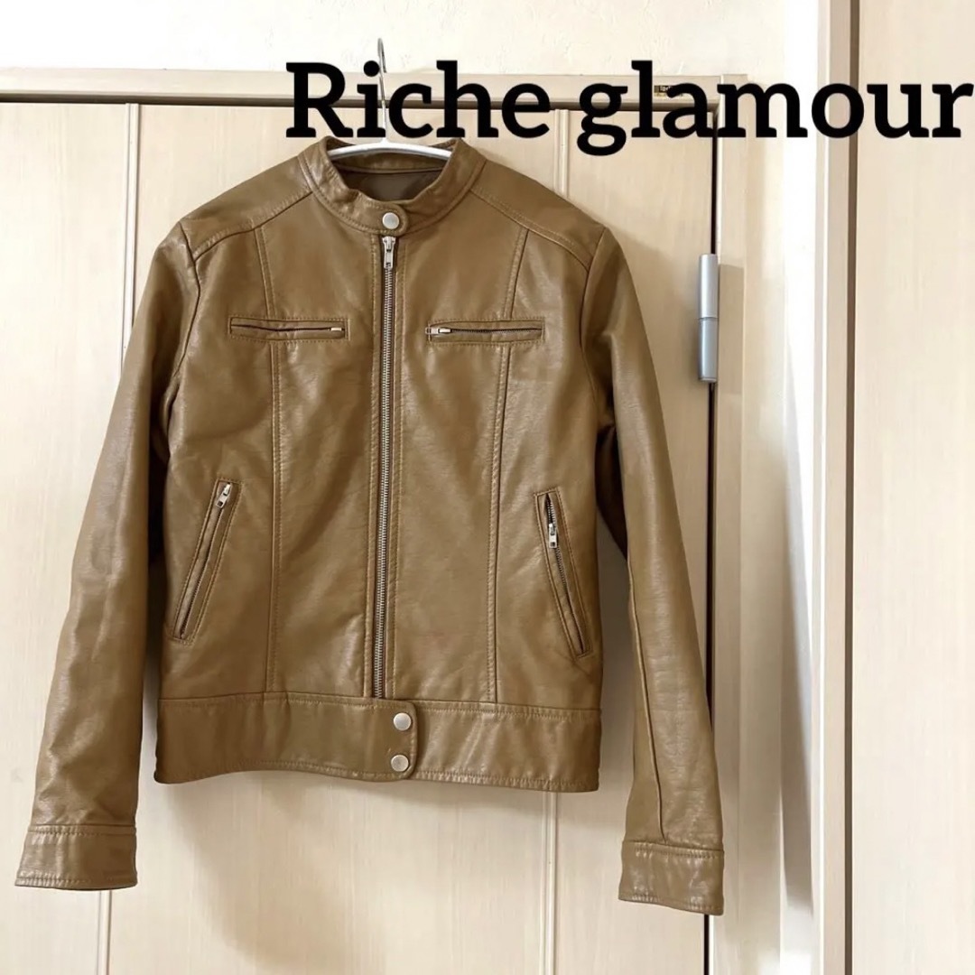 Riche glamour(リシェグラマー)のRiche glamour  ノーカラー　ライダースジャケット　フェイクレザー レディースのジャケット/アウター(ライダースジャケット)の商品写真