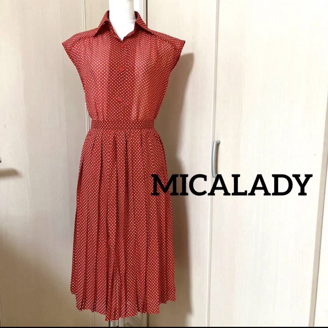 MICALADY 昭和レトロ　ドット　水玉　セットアップ　ノースリーブ　プリーツ レディースのレディース その他(セット/コーデ)の商品写真