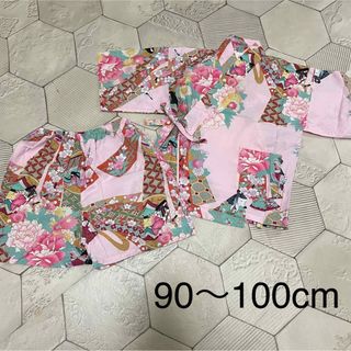 ピンク甚平 レトロ柄 90cm(甚平/浴衣)