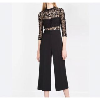 ザラ(ZARA)のZARAザラジャンプスーツオールインワン ドレスパーティー黒華やかレースL(オールインワン)