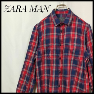 ザラ(ZARA)のザラマン 　長袖シャツ　チェック柄　ネルシャツ　タータンチェック　総柄　赤色紺色(シャツ)