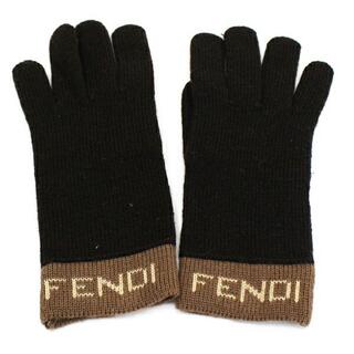 【送料無料】フェンディ　シルバー金具　手袋　ブラック　カシミヤ100%