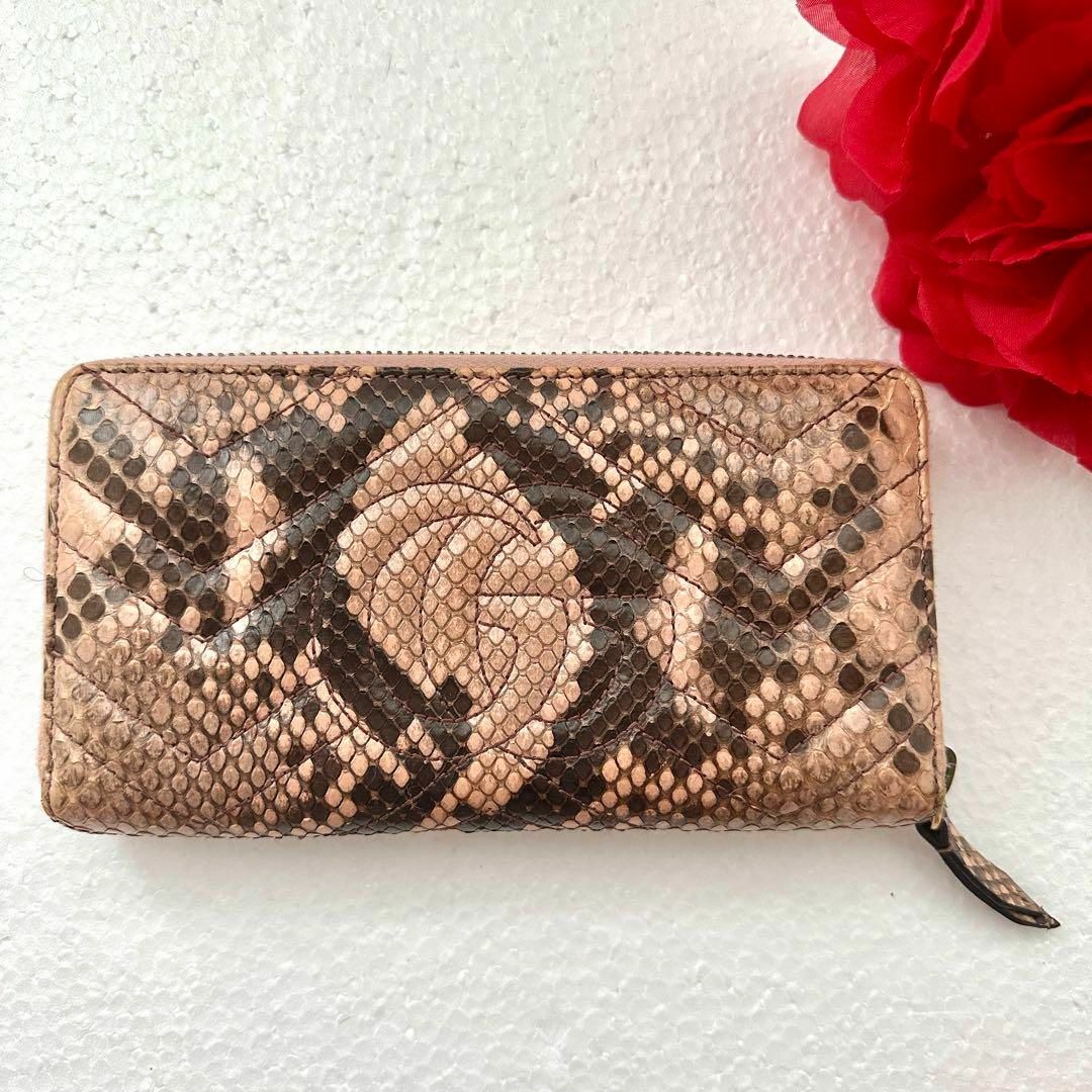 レア】GUCCI グッチ 443123 長財布 GGマーモントパイソン ピンク-