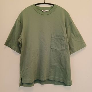 ユニクロ(UNIQLO)の美品　ユニクロ　U　オーバーサイズクルーネックT（半袖）　S　男女兼用　グリーン(Tシャツ(半袖/袖なし))