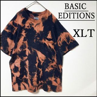 メンズタイダイ柄ブリーチ半袖TシャツXL 古着屋　ポケット付き　ゆったり 黒(Tシャツ/カットソー(半袖/袖なし))