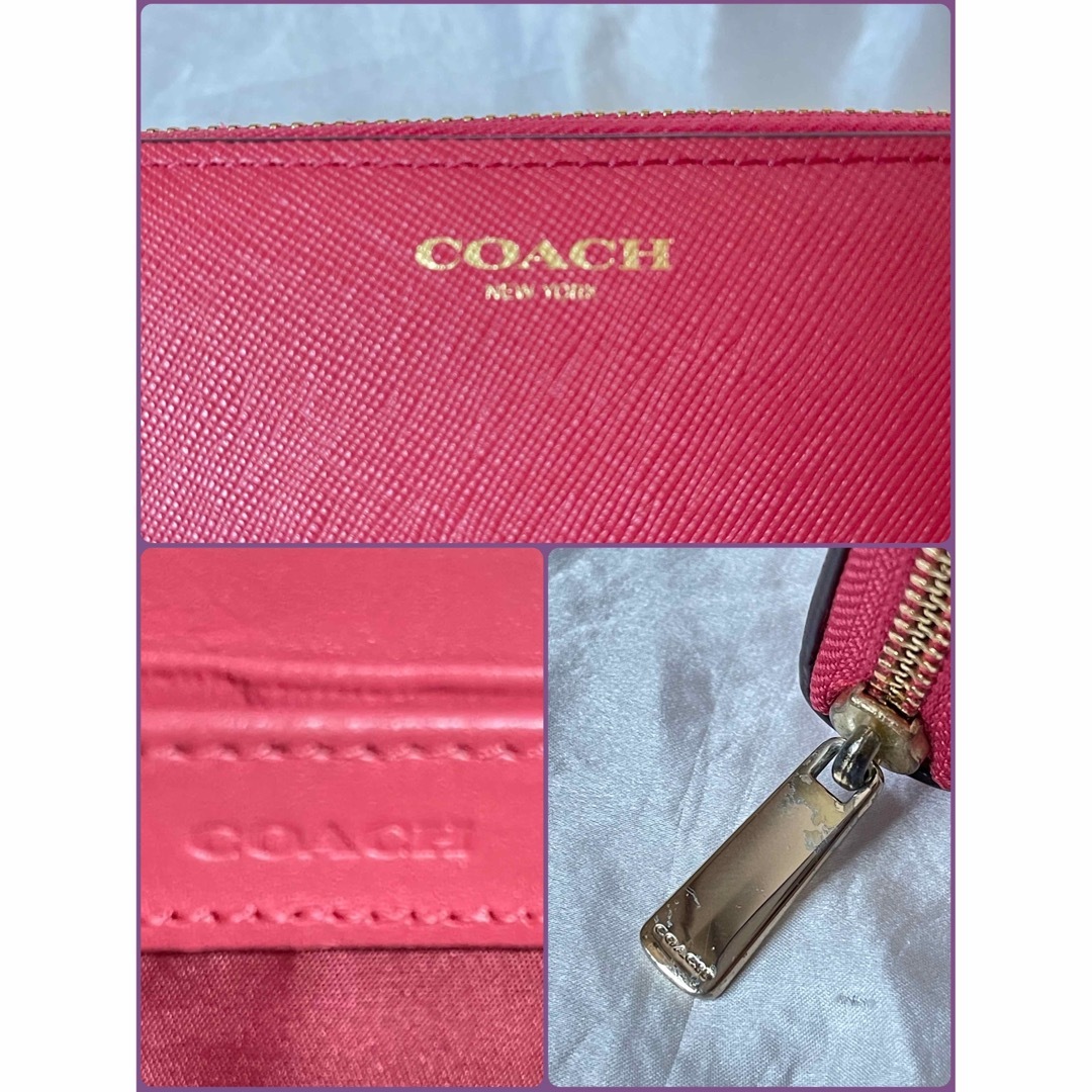 COACH(コーチ)のCOACH レザー  コーラルピンクカラー　ラウンドファスナー 長財布 レディースのファッション小物(財布)の商品写真