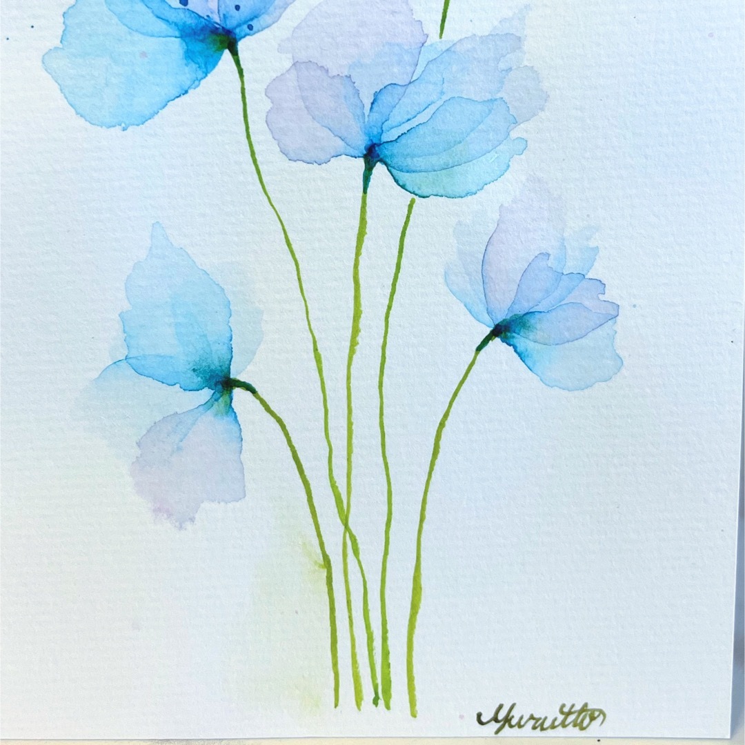 水彩画 絵画 原画『青い花』