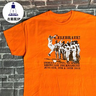 両面プリントTシャツ USA古着 ゆるだぼ デカロゴ 野球 オレンジ(Tシャツ/カットソー(半袖/袖なし))