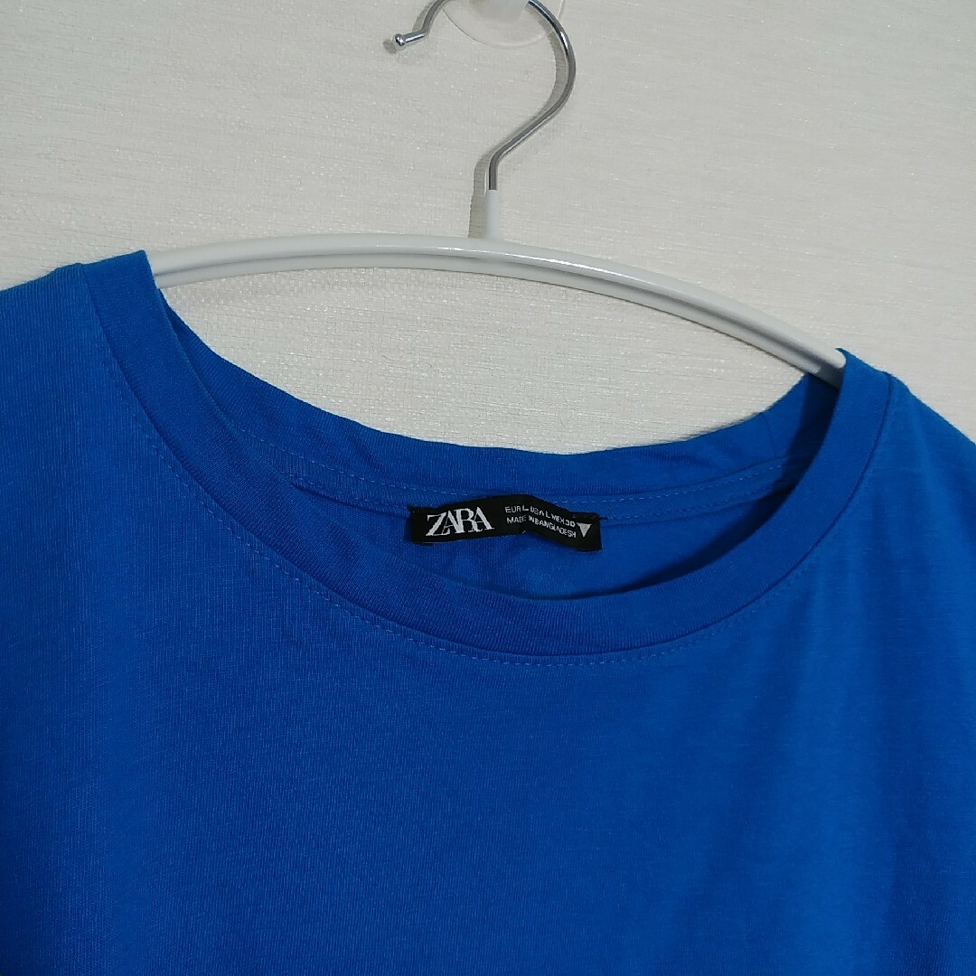 ZARA(ザラ)のZARA　レディース　半袖　Tシャツ　無地　青色　夏　L レディースのトップス(Tシャツ(半袖/袖なし))の商品写真