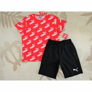 プーマ(PUMA)の新品★PUMAプーマ★150★人気の総柄!!Tシャツ・ハーフパンツ★上下★赤/黒(その他)