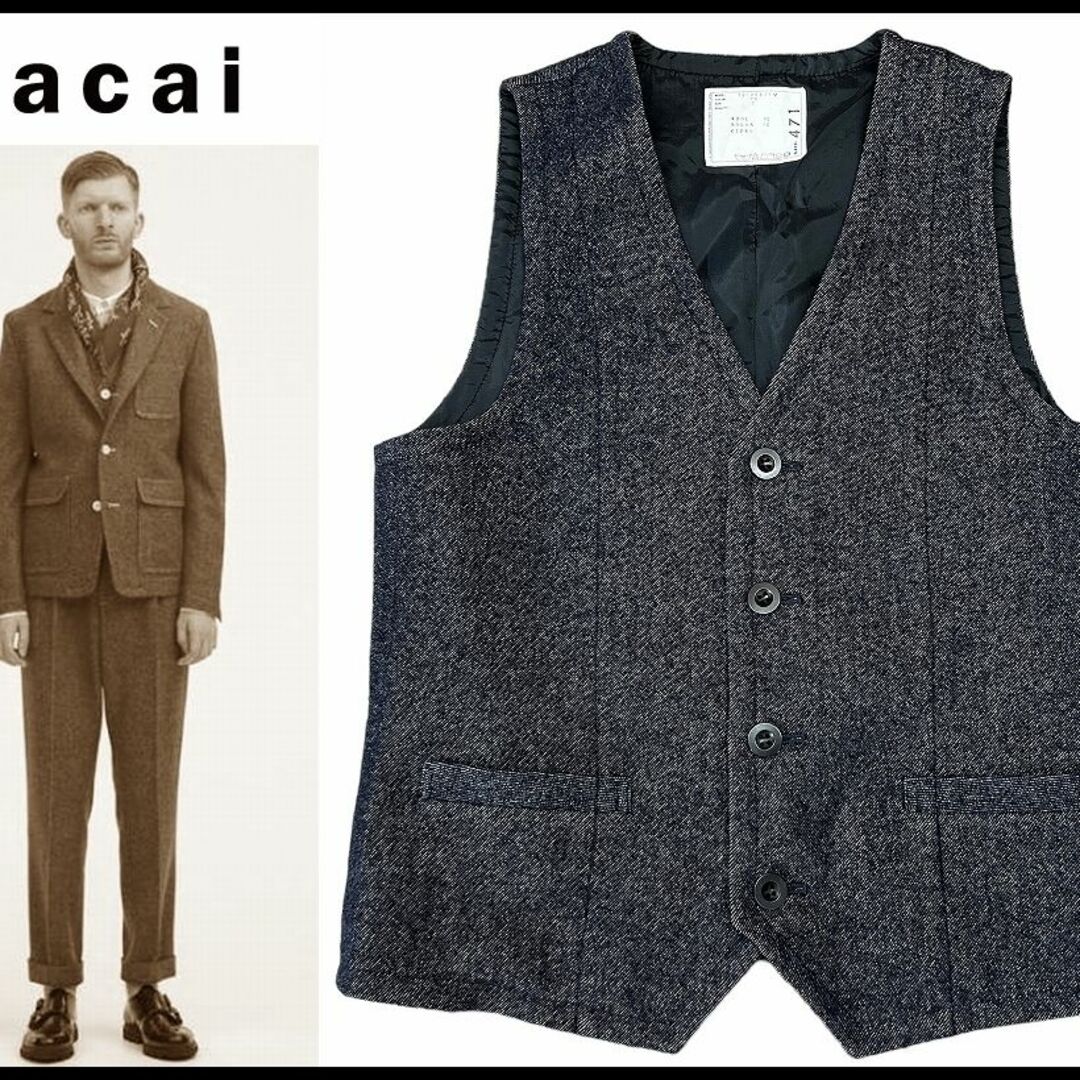 sacai - 定価33，600円 美品 sacai サカイ 13AW ツイード ベスト 紺 M